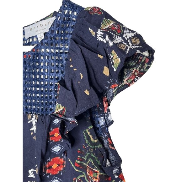 Hayden Top Womens Small Shirt Short Sleeve Blouse Blue Boho Peasant Work Casual - Picture 5 of 12